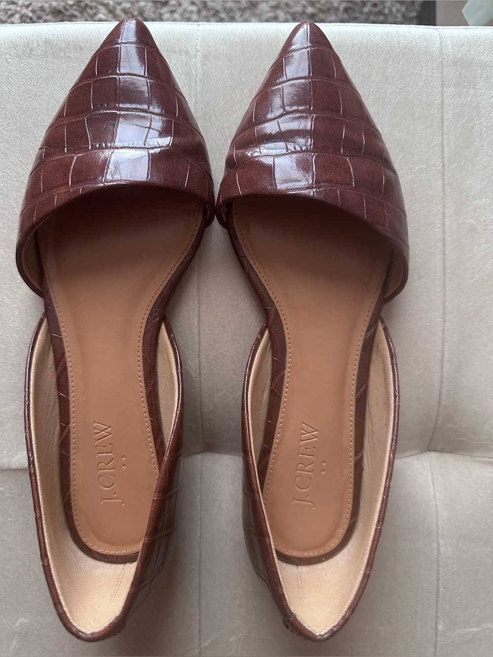 J. Crew Women's Brown Croc-Embossed Pointed D'Orsay Flats